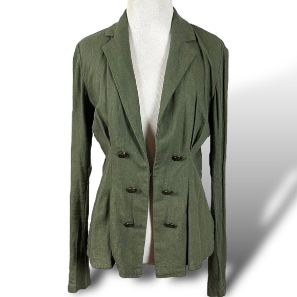 Free People Linen Military Cinched Waist Blazer Army Green Grunge Subversive XS - Picture 5 of 17